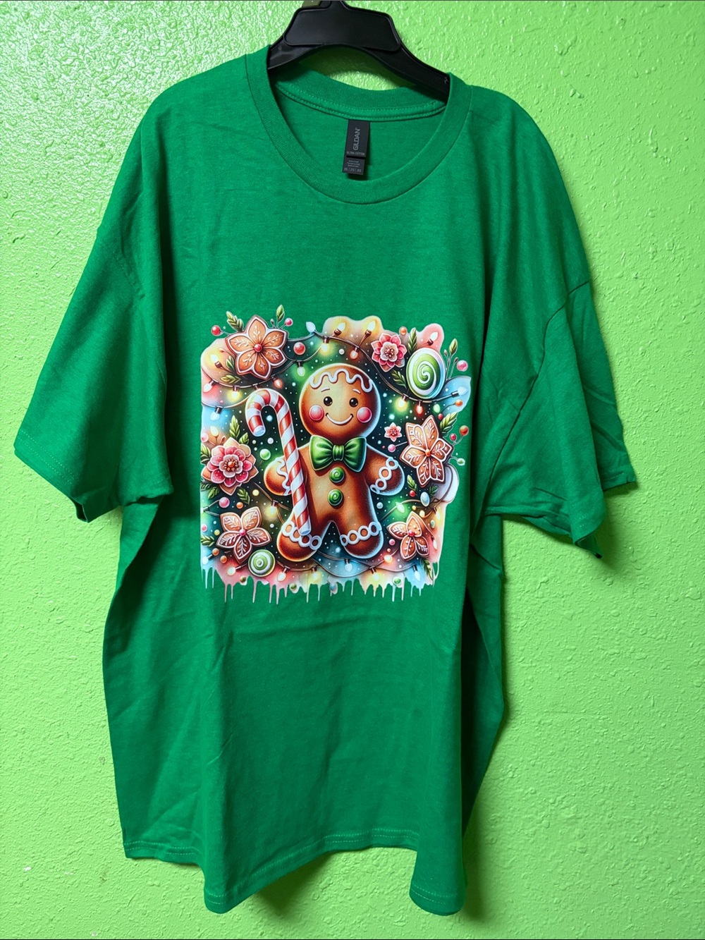 Gildan Green adult Gingerbread Candy Graphic Tee